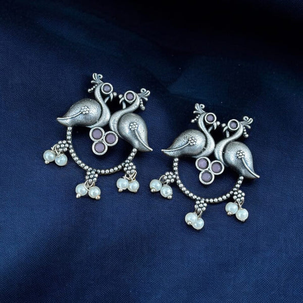 Maharani Jewels Silver Plated Pota Stone Peacock  Dangler Earrings