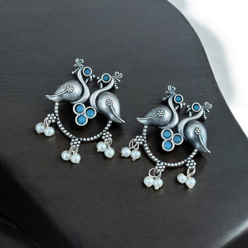 Maharani Jewels Silver Plated Pota Stone Peacock  Dangler Earrings