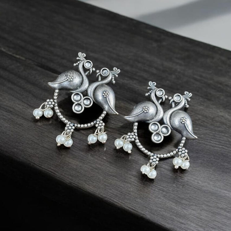 Maharani Jewels Silver Plated Pota Stone Peacock  Dangler Earrings