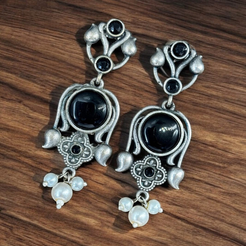 Maharani Jewels Silver Plated Pota Stone And  Pearl Dangler Earrings