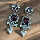 Maharani Jewels Oxidised Plated Pota Stone And  Pearl Dangler Earrings