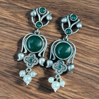 Maharani Jewels Oxidised Plated Pota Stone And  Pearl Dangler Earrings