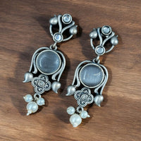 Maharani Jewels Oxidised Plated Pota Stone And  Pearl Dangler Earrings