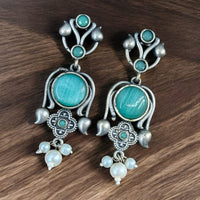 Maharani Jewels Oxidised Plated Pota Stone And  Pearl Dangler Earrings