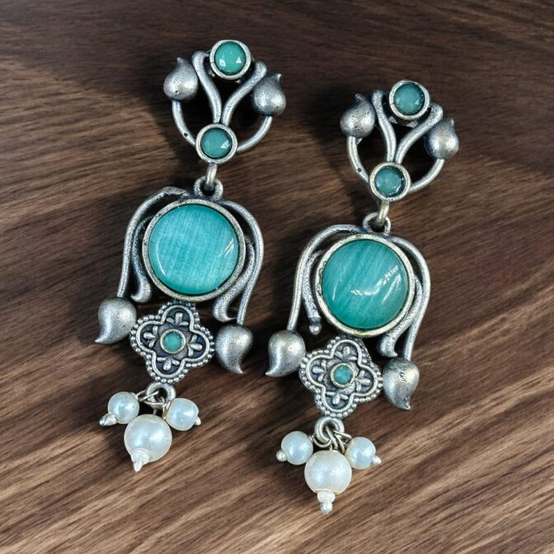 Maharani Jewels Silver Plated Pota Stone And  Pearl Dangler Earrings