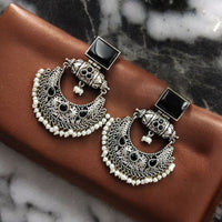 Maharani Jewels Oxidised Plated Pota Stone And  Pearl Dangler Earrings