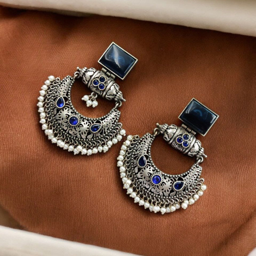 Maharani Jewels Oxidised Plated Pota Stone And  Pearl Dangler Earrings