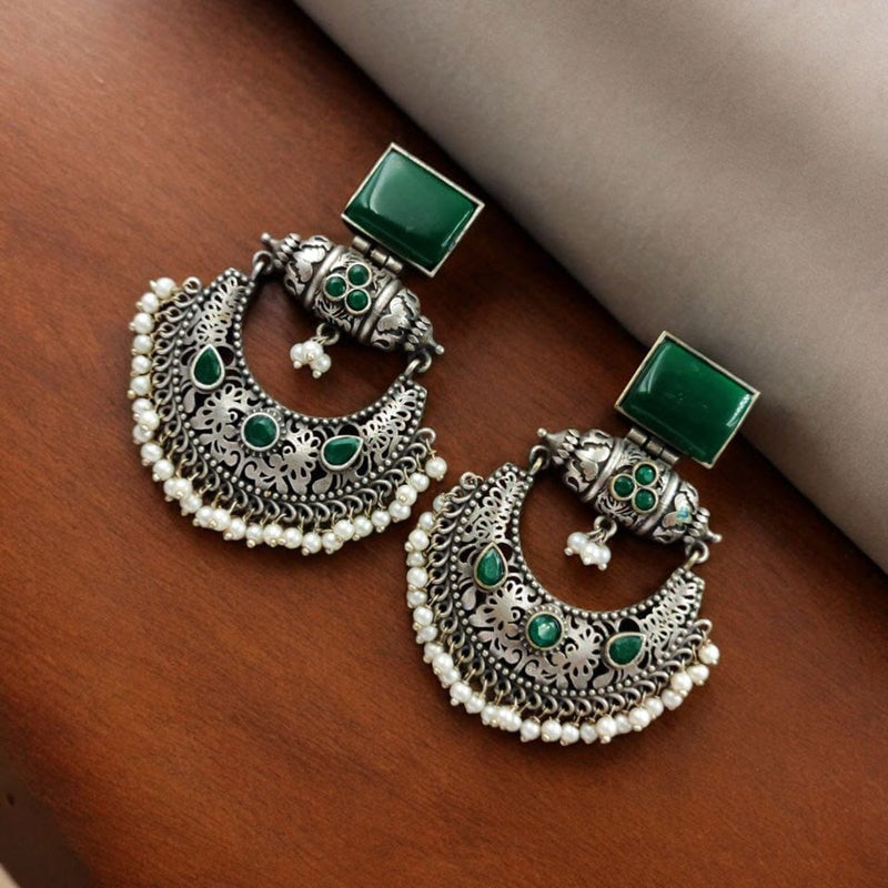 Maharani Jewels Silver Plated Pota Stone And  Pearl Dangler Earrings