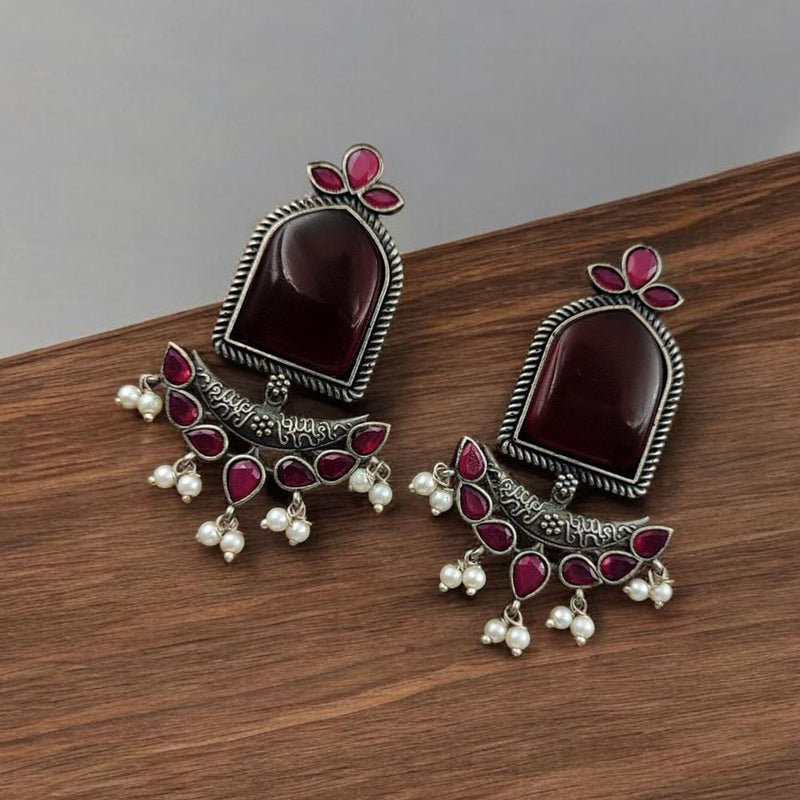 Maharani Jewels Oxidised Plated Pota Stone And Pearl Dangler Earrings