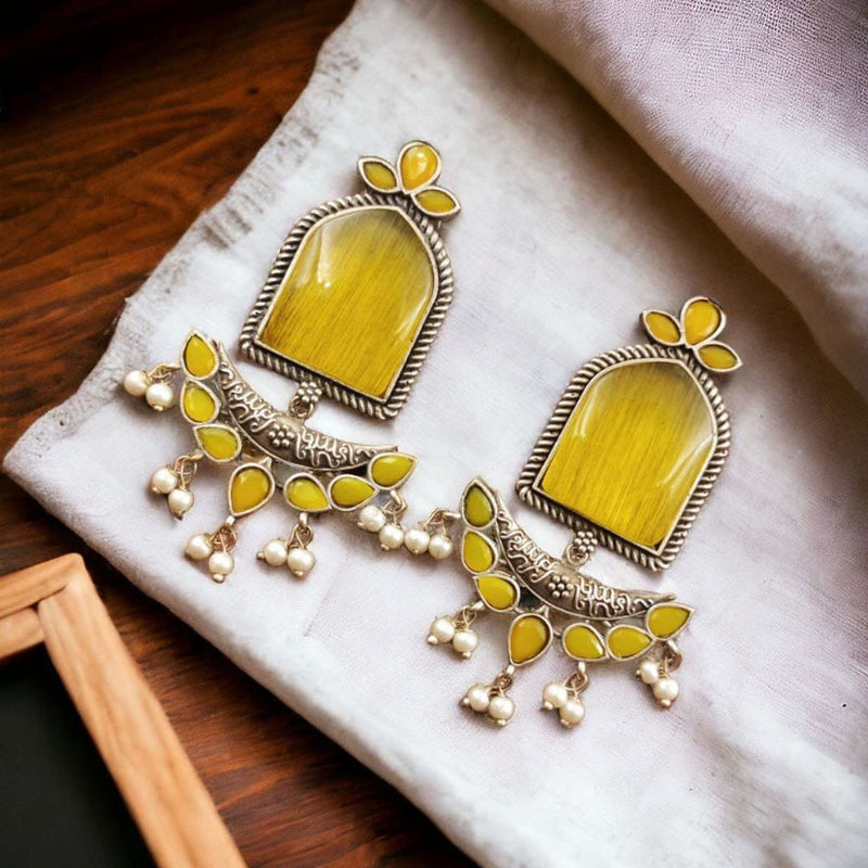 Maharani Jewels Oxidised Plated Pota Stone And Pearl Dangler Earrings