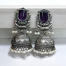 Maharani Jewels Oxidised Plated Pota Stone And Pearl Jhumki Earrings