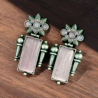 Maharani Jewels Oxidised Plated Pota Stone Dangler Earrings