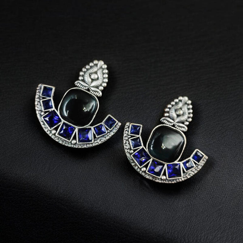 Maharani Jewels Oxidised Plated Pota Stone Dangler Earrings