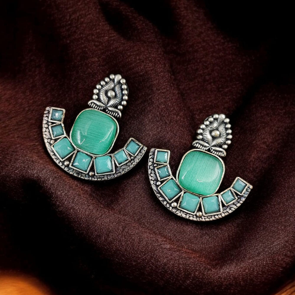 Maharani Jewels Oxidised Plated Pota Stone Dangler Earrings