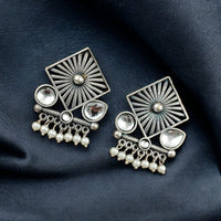 Maharani Jewels Oxidised Plated Pota Stone And Pearls Dangler Earrings