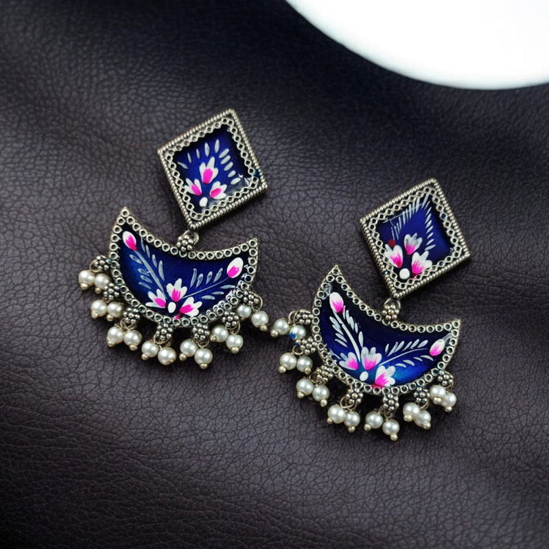 Maharani Jewels Oxidised Plated Meenakari Ghungroo Dangler Earrings