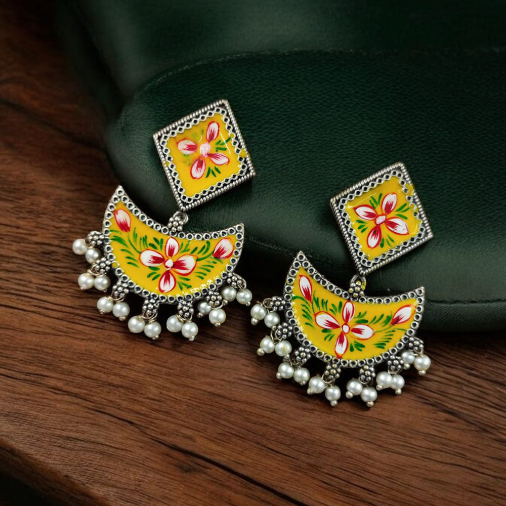 Maharani Jewels Oxidised Plated Meenakari Ghungroo Dangler Earrings