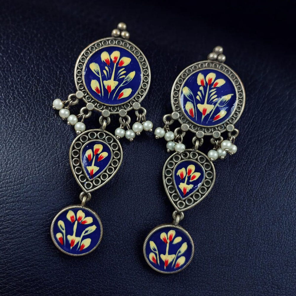 Maharani Jewels Oxidised Plated Meenakari Ghungroo Dangler Earrings