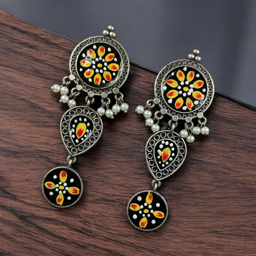 Maharani Jewels Oxidised Plated Meenakari Ghungroo Dangler Earrings