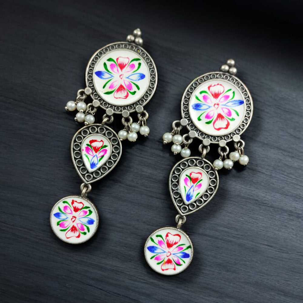 Maharani Jewels Oxidised Plated Meenakari Ghungroo Dangler Earrings