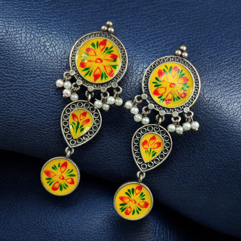 Maharani Jewels Oxidised Plated Meenakari Ghungroo Dangler Earrings