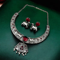 Maharani Jewels Oxidised Plated Pota Stone Necklace Set