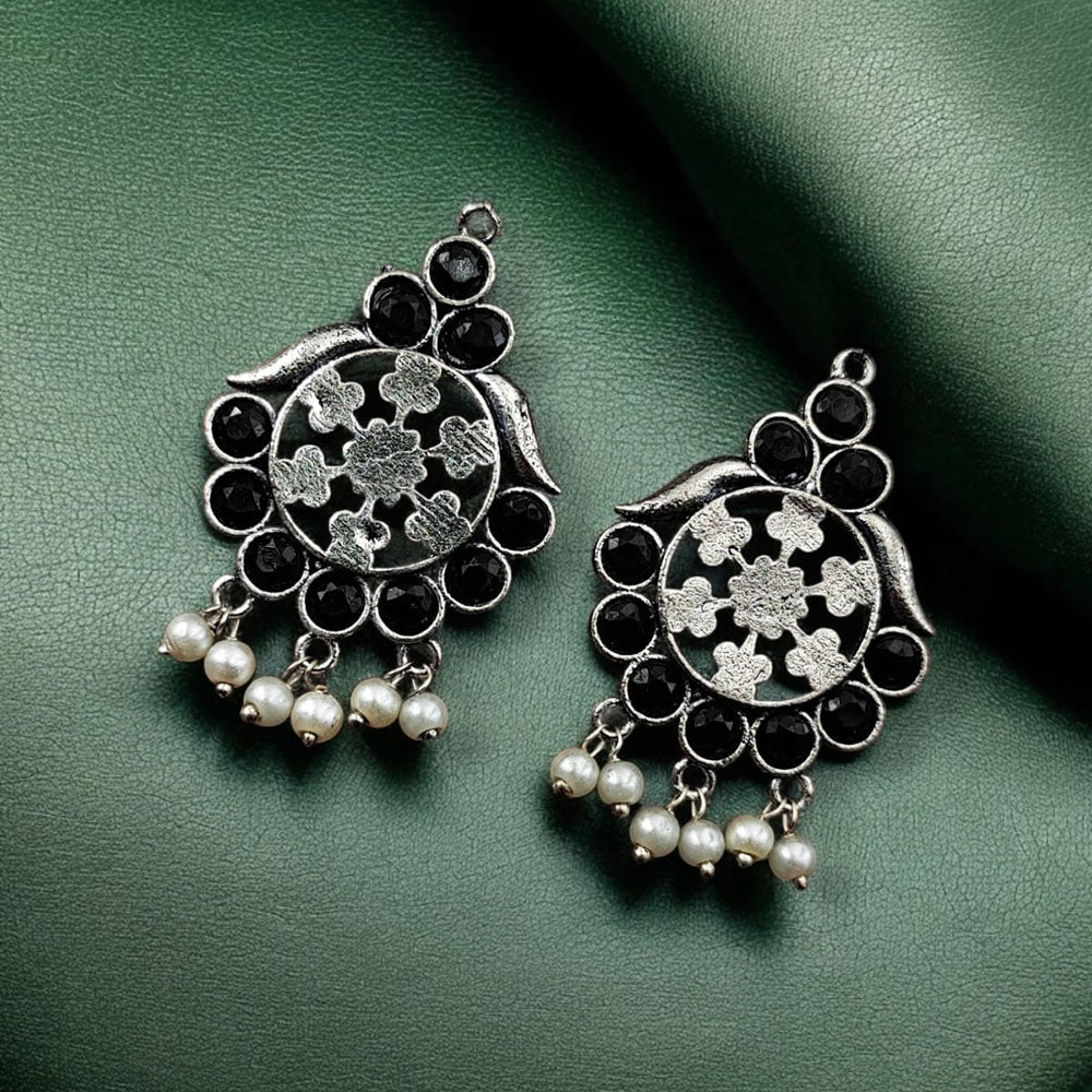 Maharani Jewels Oxidised Plated Pota Stone Dangler Earrings