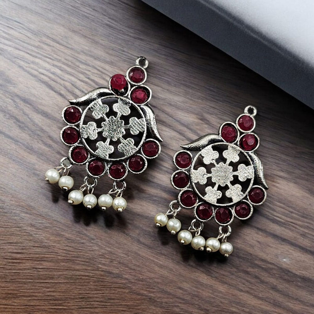 Maharani Jewels Oxidised Plated Pota Stone Dangler Earrings