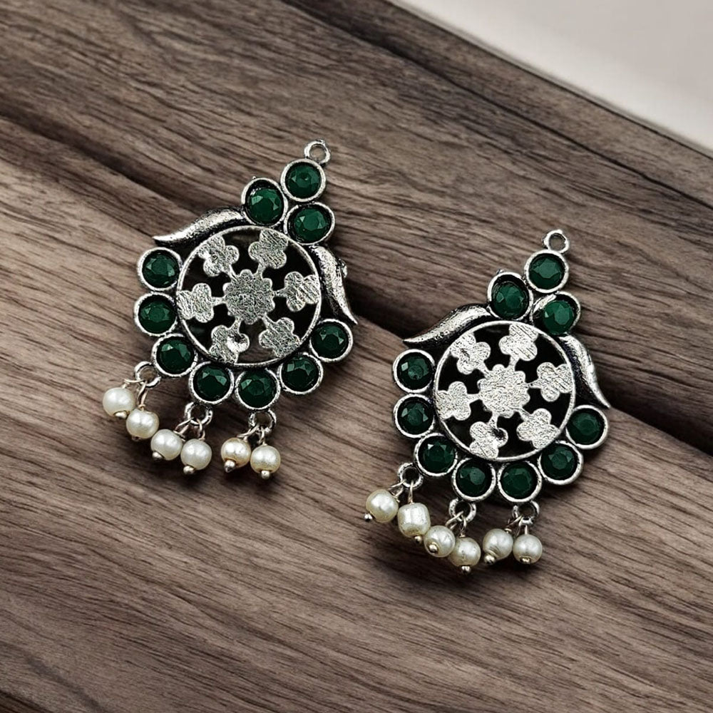 Maharani Jewels Oxidised Plated Pota Stone Dangler Earrings