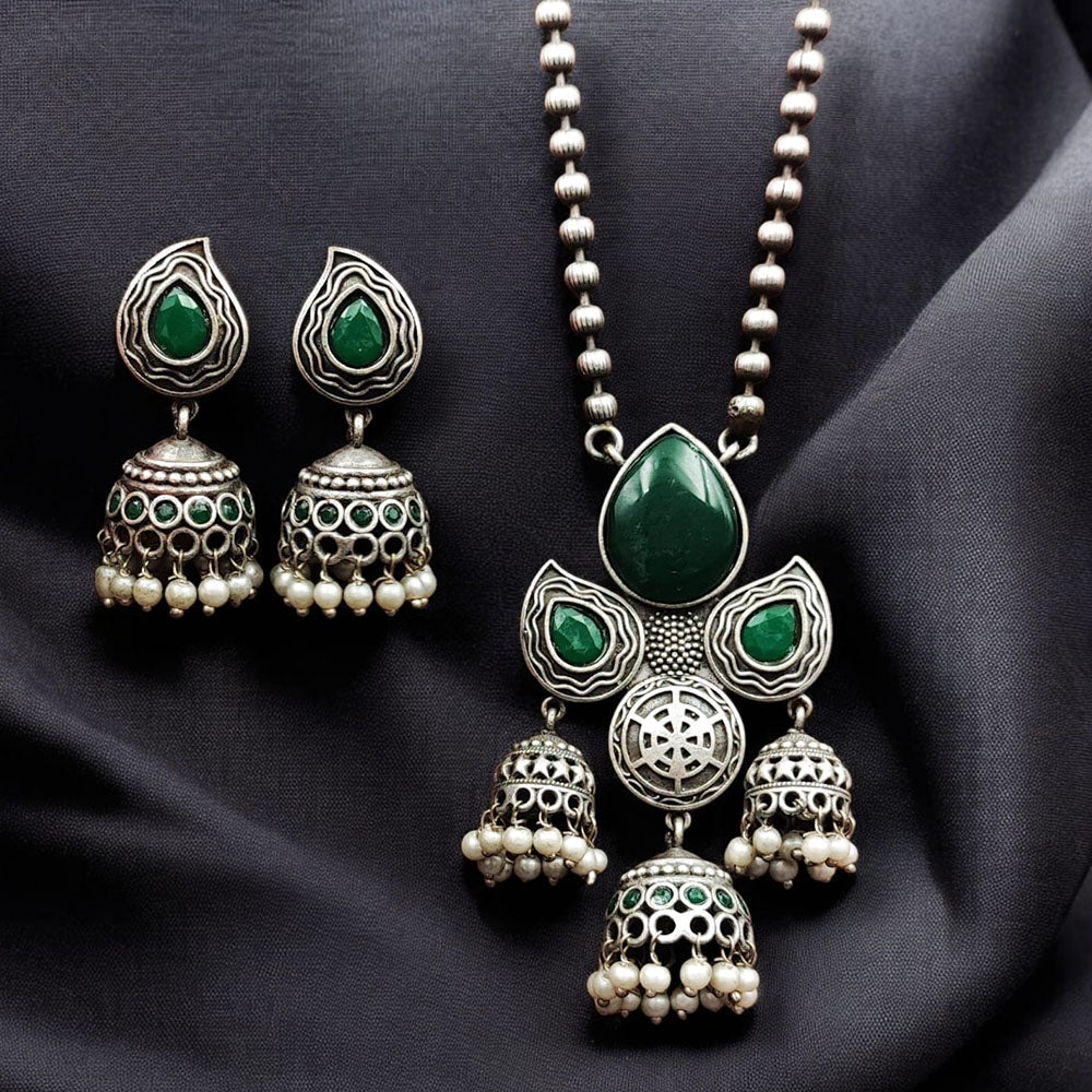 Maharani Jewels Oxidised Plated Pota Stone Necklace Set