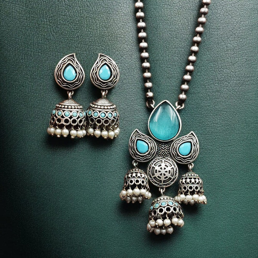 Maharani Jewels Oxidised Plated Pota Stone Necklace Set