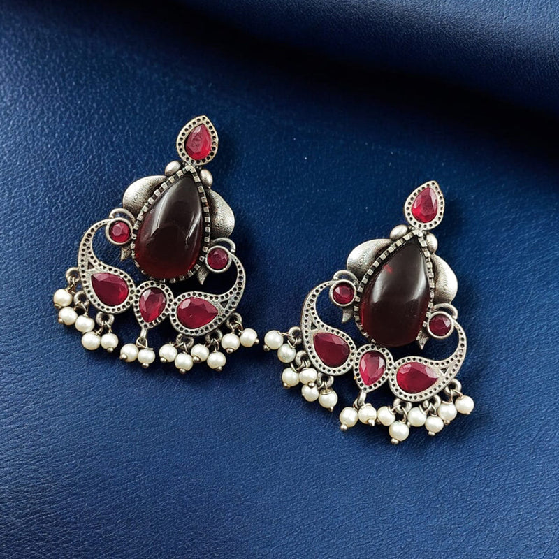 Maharani Jewels Oxidised Plated Pota Stone And Pearls Dangler Earrings