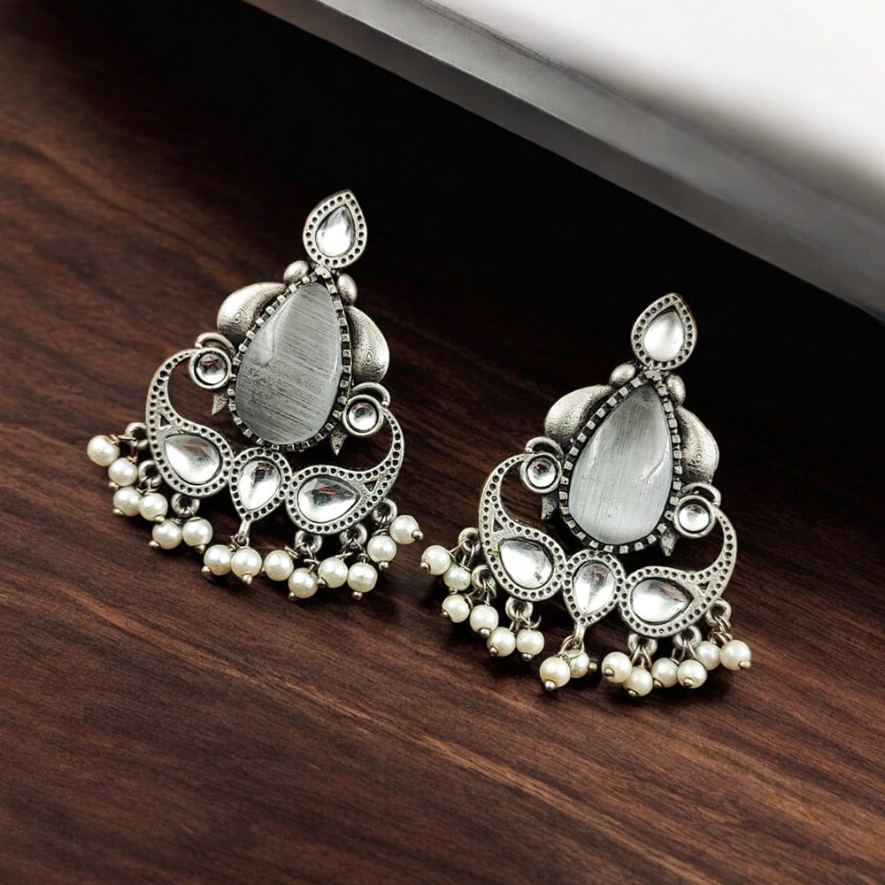 Maharani Jewels Oxidised Plated Pota Stone And Pearls Dangler Earrings