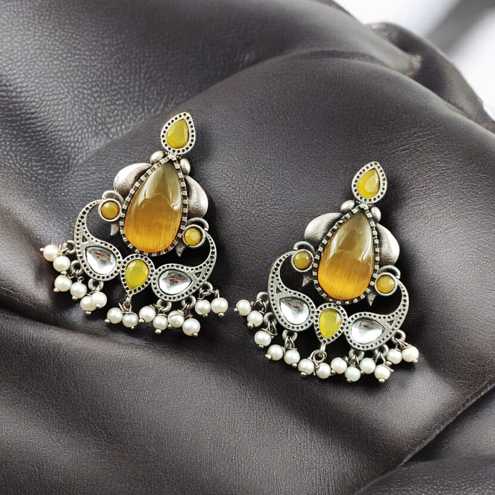 Maharani Jewels Oxidised Plated Pota Stone And Pearls Dangler Earrings