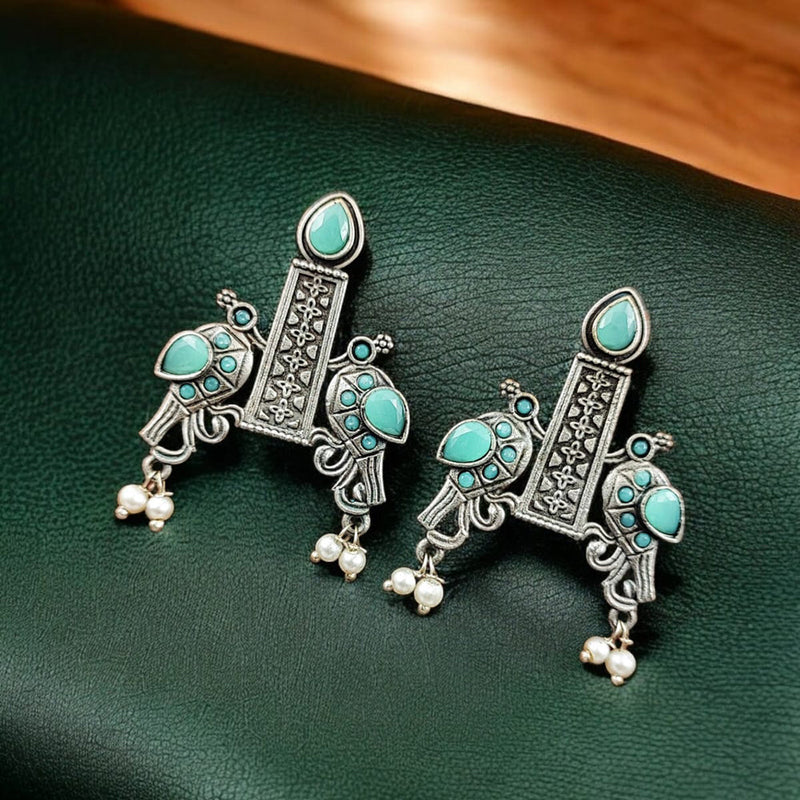 Maharani Jewels Oxidised Plated Pota Stone Dangler Earrings