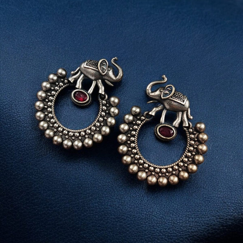 Maharani Jewels Oxidised Plated Pota Stone Dangler Earrings