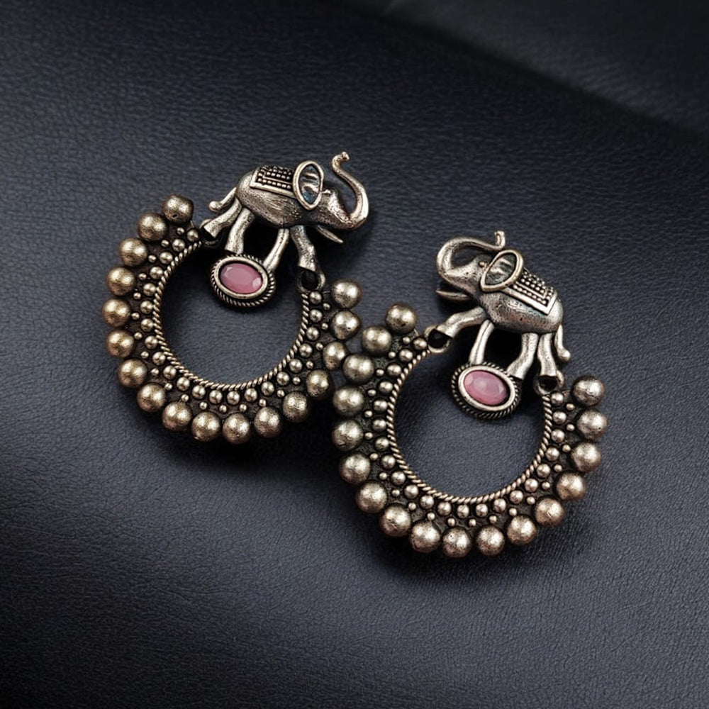 Maharani Jewels Oxidised Plated Pota Stone Dangler Earrings