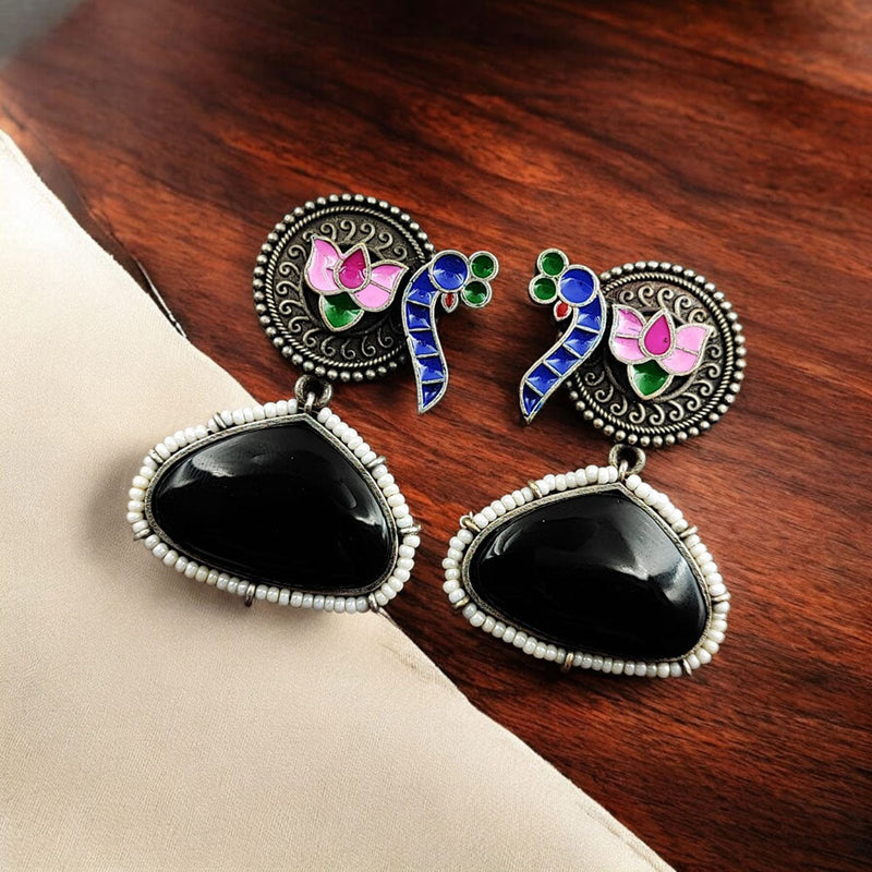 Maharani Jewels Oxidised Plated Pota Stone Dangler Earrings