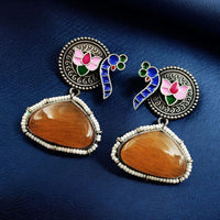 Maharani Jewels Oxidised Plated Pota Stone Dangler Earrings