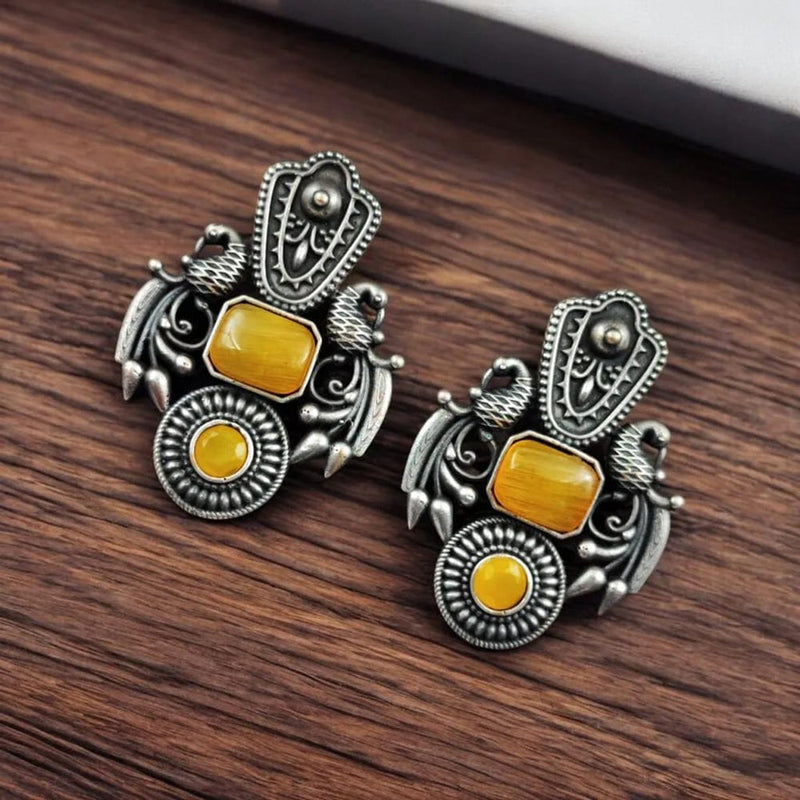 Maharani Jewels Oxidised Plated Pota Stone Dangler Earrings