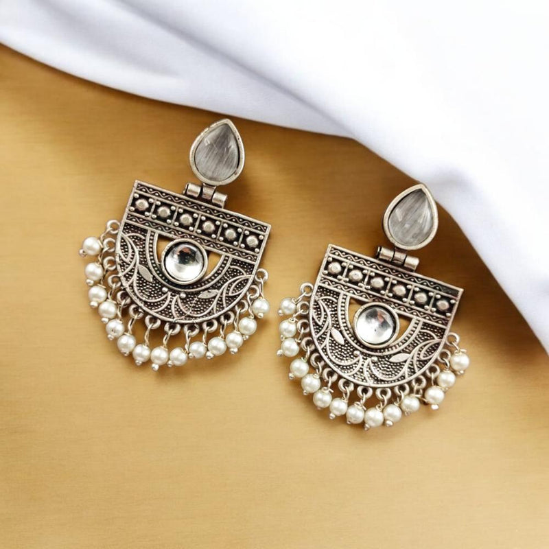 Maharani Jewels Oxidised Plated Pota Stone Dangler Earrings