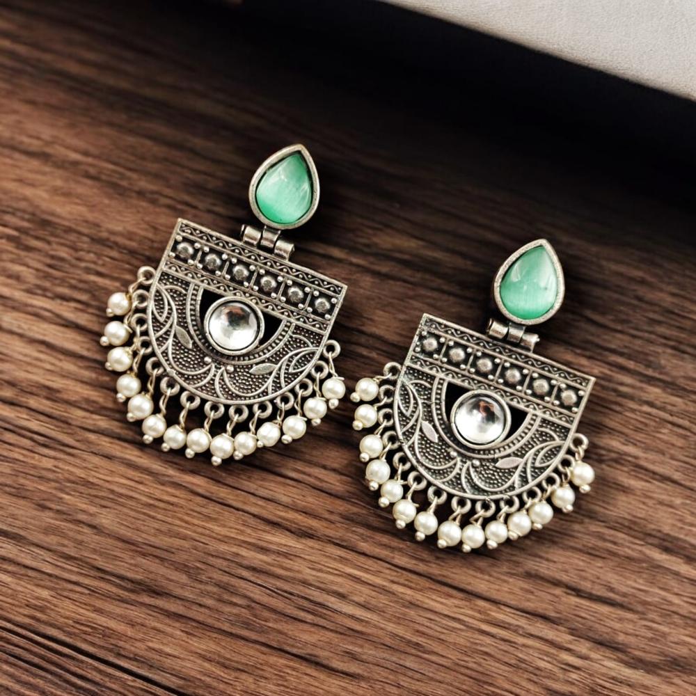 Maharani Jewels Oxidised Plated Pota Stone Dangler Earrings