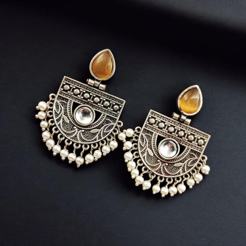 Maharani Jewels Oxidised Plated Pota Stone Dangler Earrings