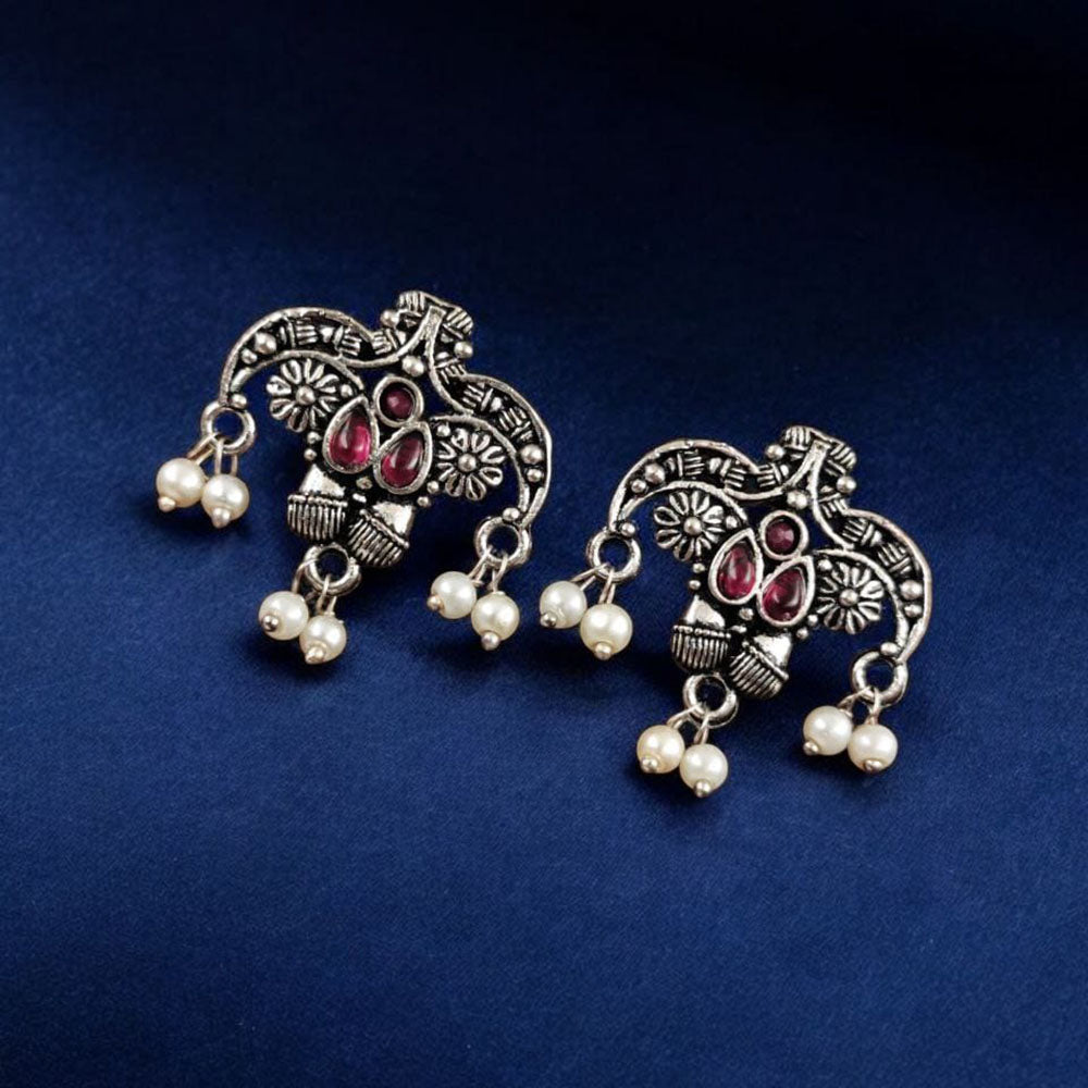 Maharani Jewels Oxidised Plated Pota Stone Dangler Earrings