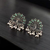 Maharani Jewels Oxidised Plated Pota Stone Dangler Earrings