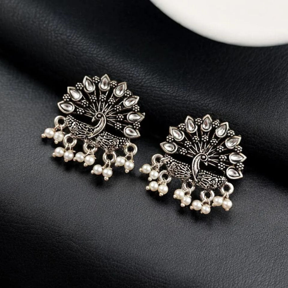 Maharani Jewels Oxidised Plated Pota Stone Dangler Earrings