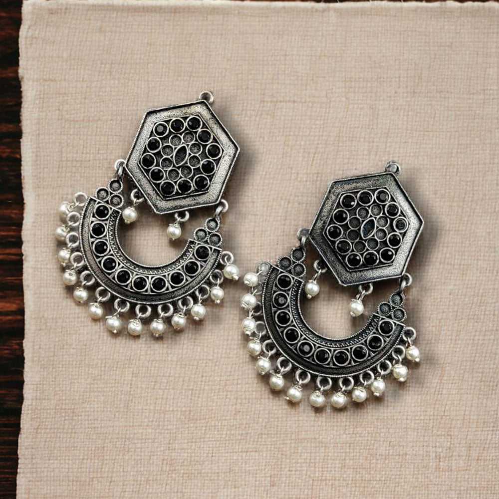 Maharani Jewels Oxidised Plated Pota Stone Dangler Earrings