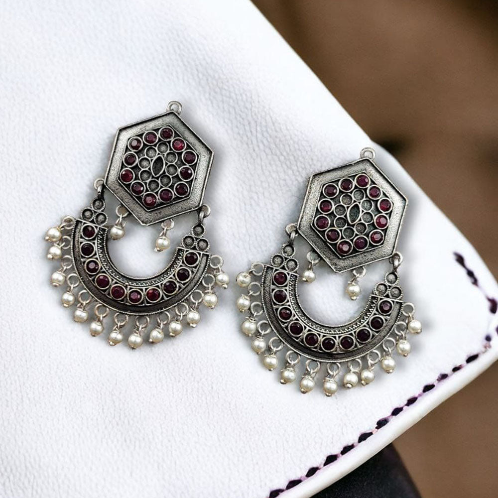 Maharani Jewels Oxidised Plated Pota Stone Dangler Earrings