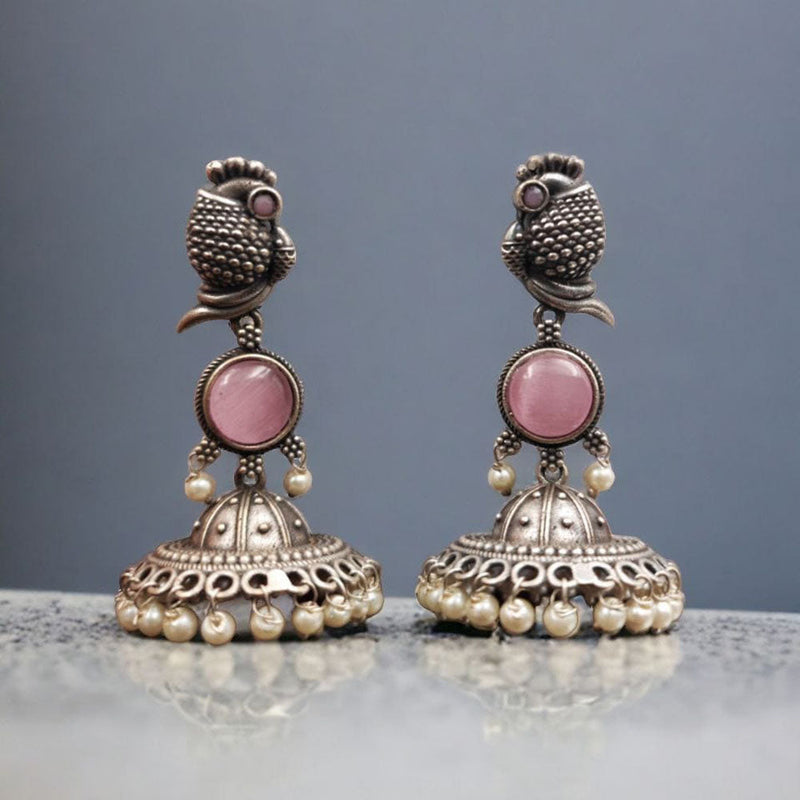 Maharani Jewels Oxidised Plated Pota Stone And Pearl Jhumki Earrings