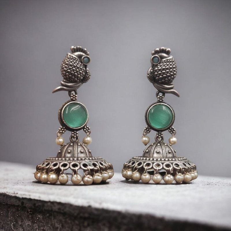 Maharani Jewels Oxidised Plated Pota Stone And Pearl Jhumki Earrings